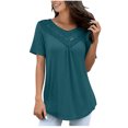 thumbnail image 1 of Yuyuzo Plus Size Tops for Women V Neck Lace Stitching Tunic Tops Short Sleeve Basic Summer Tee Shirts, 1 of 5