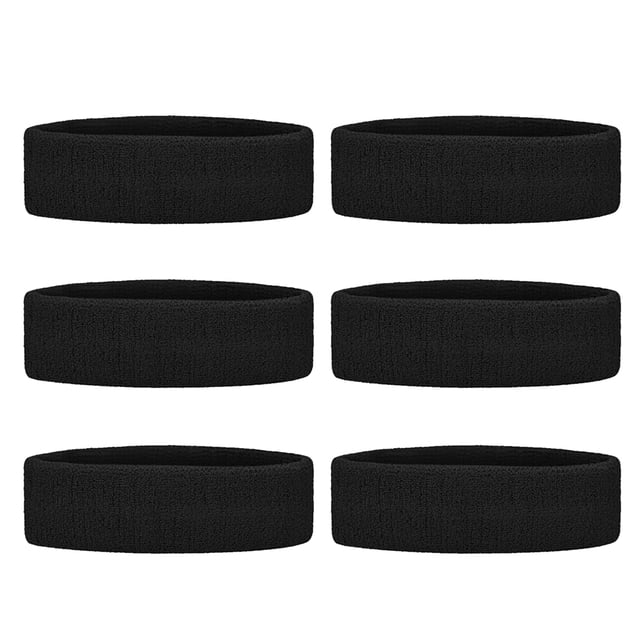 GOGO 6 Pieces Sports Headbands Terry Cloth Sweat Absorbing Head Band Black