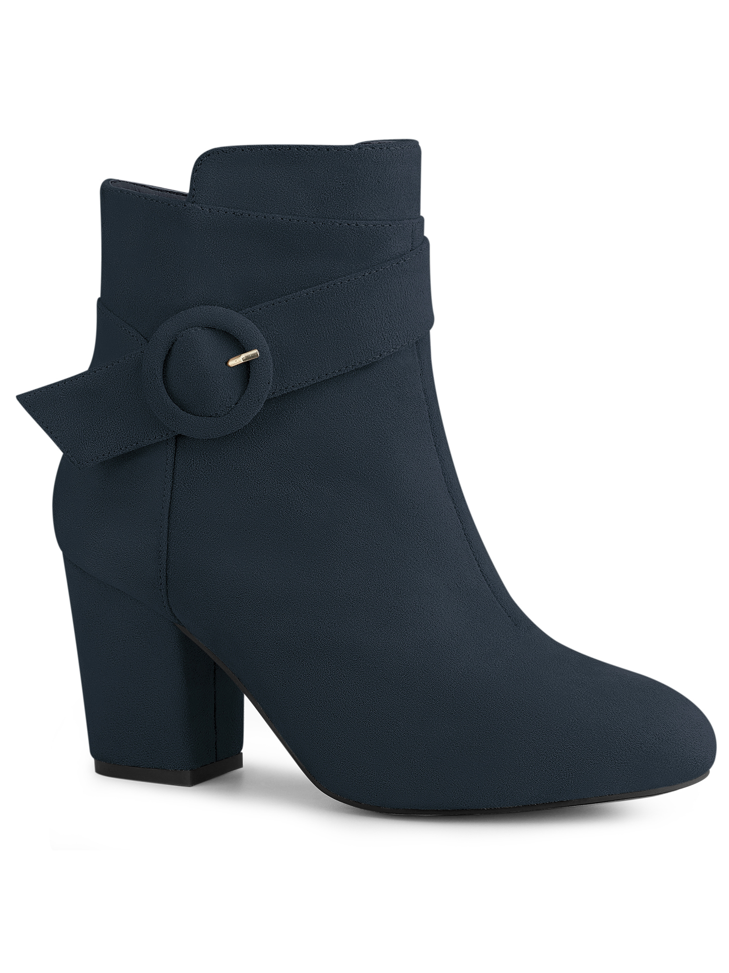 Unique Bargains Bottes à Talon Bloc à Bout Rond pour Femmes Bottillons à la Cheville Bleu (Taille 6)