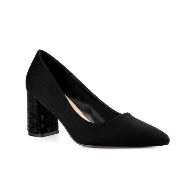 BLISSFUL STEP Chaussures pour Femmes Bout Pointu à Enfiler Escarpins à Talon Bloc en Faux Suède Noir 7