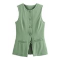 thumbnail image 1 of Gupgi Women Long Waistcoat Button Down Vest Sleeveless Round Neck Solid Color Slim Fit Tank Tops, 1 of 8