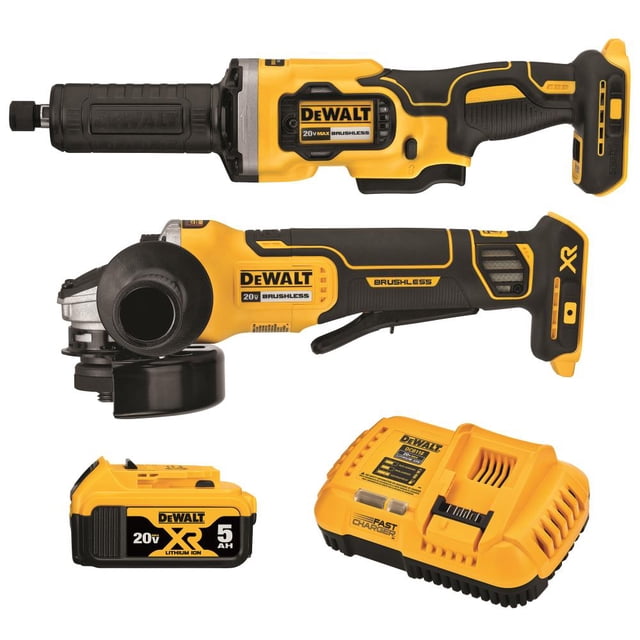DEWALT 20V MAX XR Angle Grinder Kit, 4.5-Inch Paddle Switch Small Angle Grinder and 1-1/2-Inch Die Grinder, 2-Tool (DCK203P1)