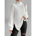 thumbnail image 2 of EYIIYE Chandail d'Automne et d'Hiver pour Femme à Manches Longues, Col Roulé, Tricot, Chandail, Couleur Unie, Ourlet Fendu, Long Tricot, Chandail, Ample, Décontracté, Confortable, Hauts, 2 of 8