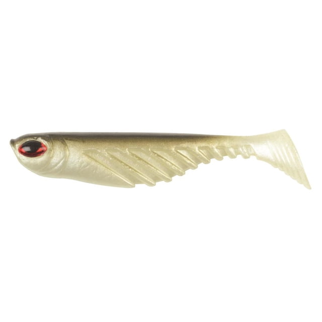 Berkley PBBRS3-SMLT PowerBait Ripple Shad, 3 inch floating fishing lure in smelt color with a segmented body for enhanced vibration and swimming action, lifelike detail, oversized red eyes, and exclusive PowerBait scent and flavor for better scent dispersion, suitable for both freshwater and saltwater fishing.