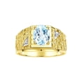 thumbnail image 1 of RYLOS Men's Rings 14K Yellow Gold Designer Nugget Ring Oval 9X7MM Gemstone & Diamonds  Aquamarine March Birthstone Rings For Man Size 9, 1 of 7