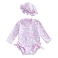 thumbnail image 1 of Sunnyoo Girls Long Sleeve Ruffle Rashguard with Hat Swimsuit Cute Beach Bathing Suit, 1 of 2