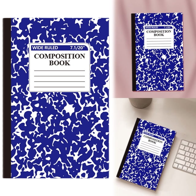 Composition Notebooks, 5-1/2 x 8-1/4 Inch Office Journals, Composition Notebook College Ruled, Wide Ruled Paper, Marble Covers, 30 Sheets per Book, Black, 5.51x8.27"