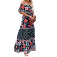 thumbnail image 2 of MAWCLOS Femmes Été Plage Robe Soleil Floral Imprimé Maxi Robes de l'Épaule Longue Robe de Vacances en Vrac Manches Courtes Floral Noir L, 2 of 4