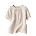 thumbnail image 1 of Timegard Tops for Women Trendy Round Neck Short Sleeve T Shirts Casual Button Solid Color Top, 1 of 3