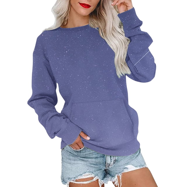 RKSTN Chandails en Molleton pour Femmes Mode Automne 2023 Couleur Dégradée Manches Longues Chandail en Molleton Grande Taille Ample Col Rond Doux Chandail Tops
