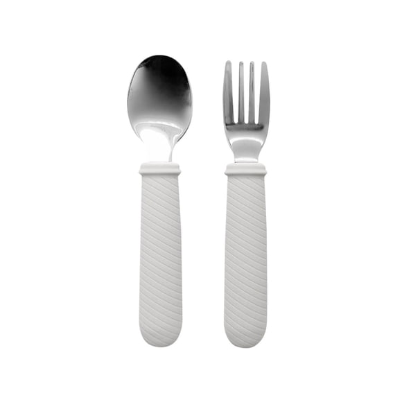 2 Pcs Children Safe Fork And Spoons Baby Utensils Kids Cutlery Spoon Fork With Silica Gel Grip Covered Food Grade