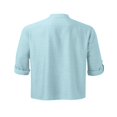thumbnail image 3 of Men‘s Henley Shirt  Solid Color Long Sleeve Stand Collar Button-Down Loose Simple Linen Beach Tops, 3 of 4