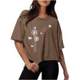 thumbnail image 1 of Blouses for Women Drop Shoulder Round Neck Oversized Crop Tops Workout Tops Tees, 1 of 7