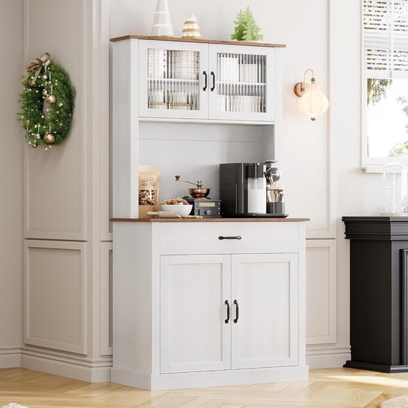 Bingirl Kitchen Pantry Cabinet with Microwave Stand, 71”Freestanding Tall Kitchen Cabinet with Doors and Shelves for Dining Room