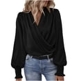 thumbnail image 1 of KIHOUT Spring Winter Womens Tops Elegant V-neck Lantern Long Sleeves Temperament Solid Color Shirt Blouse, 1 of 6