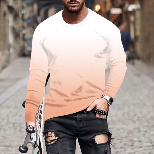 RXIRUCGD Haut Imprimé Dégradé pour Homme, Haut/chemise Décontracté à Manches Longues à Col Rond, Multicolore, Taille : TG