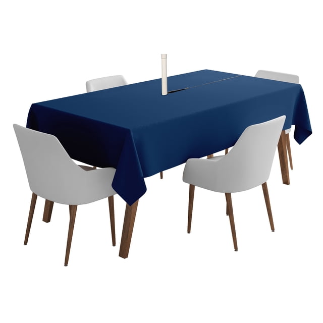 Vargottam Indoor/Outdoor Tablecloth 58" x 102" Inch Rectangular Tablecloth with Umbrella Hole & Zipper, Waterproof Patio Table Cloths, Spring/Summer Table Covers for Backyard /BBQs - Navy Blue