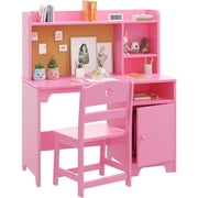 YUSAZENS Wooden Study Desk with Chair, Pink Hutch and Storage Cabinet, Perfect Student Writing Desk & Computer Workstation for Boys and Girls Ages 3-12