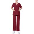 thumbnail image 1 of yoeyez Womens Scrub Setsjoggers,Womens Stretch V-Neck Scrub Top & Pants Protective Clothing Scrubs With Multi Pockets Wine, 1 of 6
