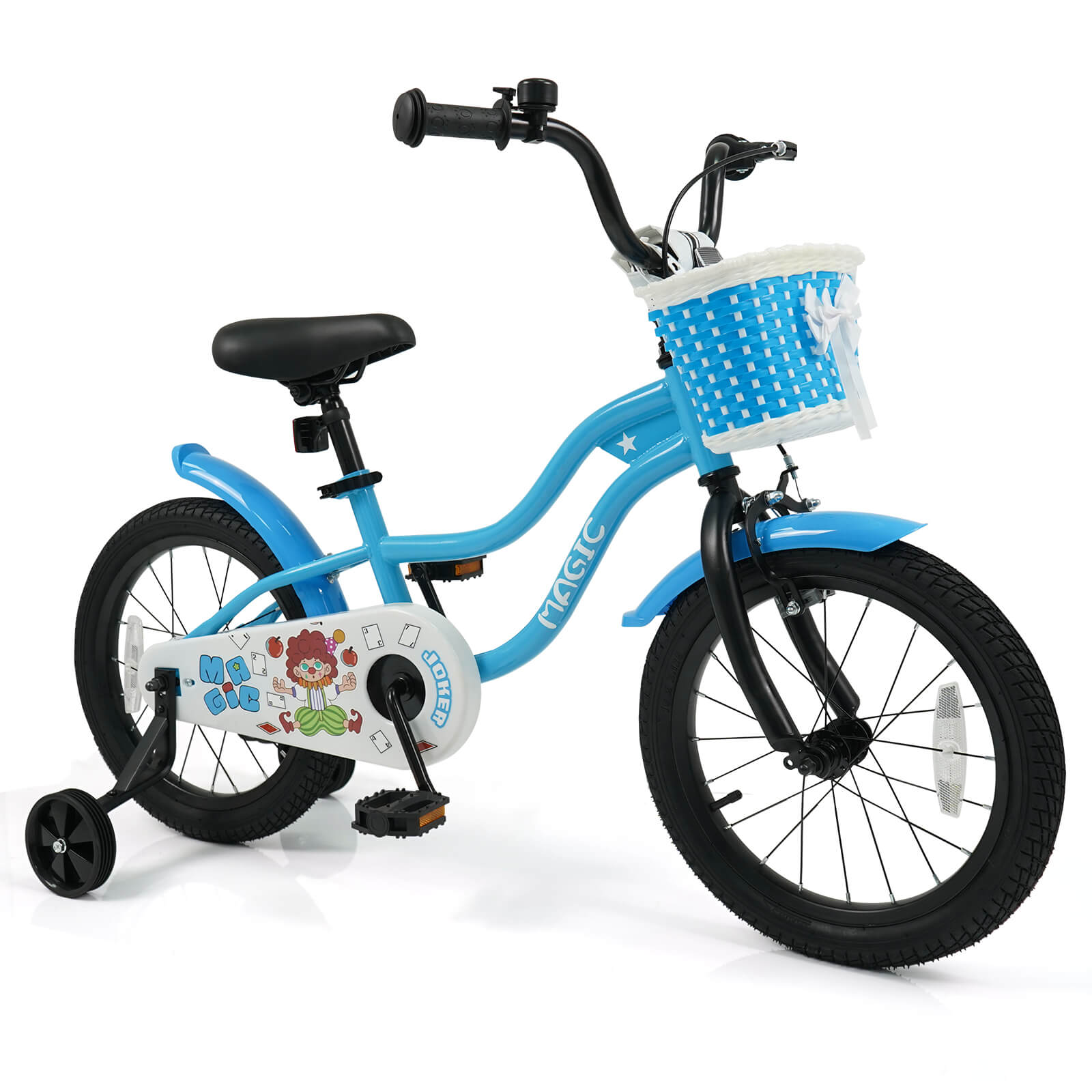 Costway 16" Kids Bike with Training Wheels, Basket, Hand & Coaster Brakes, Adjustable Seat