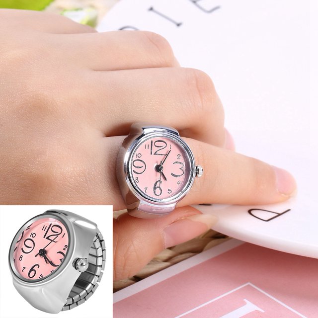 Men Women Finger Watch, Adjustable Ring Watch Round Dial Roman Numeral Quartz Watch Ring