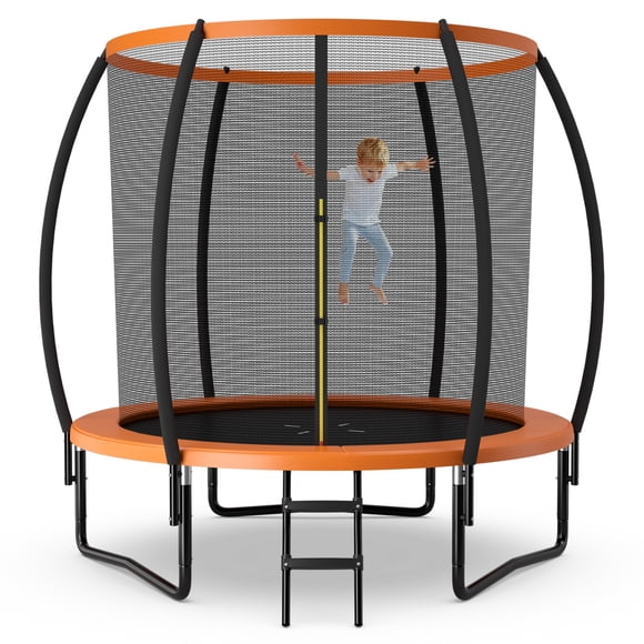 Patiojoy Trampoline 8FT Approved Recreational Trampoline with Ladder Enclosure Safety Pad and Anti-Rust Galvanized Steel Frame Orange
