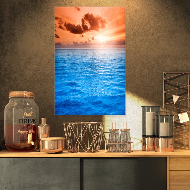 Brilliant Blue Waters under Sunset - Seascape Canvas Art Print