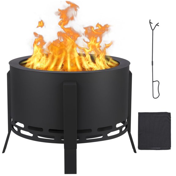 Cherish Portable 26" Smokeless Fire Pit – Lightweight Carbon Steel Outdoor Bonfire Stove with Fire Poker, Perfect for Camping, Picnics, Backyard