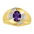 thumbnail image 1 of RYLOS 14K Yellow Gold Ring 8X6MM Oval Gemstone & Diamond Unisex Rings Amethyst February Birthstone Ring Size 13, 1 of 7
