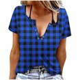 thumbnail image 1 of Liquidation d'Économies! Hauts pour Femmes Grande Taille, Blouse d'Été à Manches Courtes pour Femmes, T-shirt Blouse à Col Rond à Boutons Imprimé à Manches Courtes pour Femmes, 1 of 5