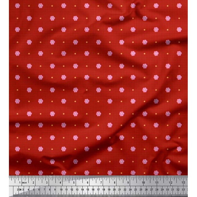 Soimoi Moss Georgette Fabric Floral & Check Print Sewing Fabric Yard 42 Inch Wide