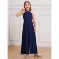 thumbnail image 2 of Yeahdor Combinaison Sans Manches Plissée pour Filles avec Perles et Strass Robes de Filles Bleu Marine 10, 2 of 7