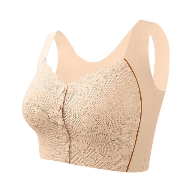 Timegard Front Closure Bras for Women Flower Lace Wireless Full Coverage Back Smoothing Comfortable Bra