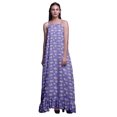 thumbnail image 1 of Bimba Robe Longue Maxi Imprimée Feuilles Florales Violettes Moyennes et Roses Grandiflora pour Femmes, Nuisette en Rayonne à Bretelles Spaghetti, Vêtement de Nuit pour Dames, XX-Grand, 1 of 1