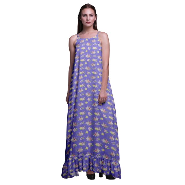 Bimba Robe Longue Maxi Imprimée Feuilles Florales Violettes Moyennes et Roses Grandiflora pour Femmes, Nuisette en Rayonne à Bretelles Spaghetti, Vêtement de Nuit pour Dames, XX-Grand