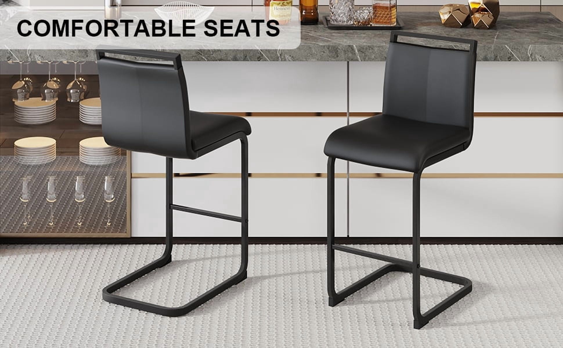 Noble House Ensemble de 2 tabourets de bar moderne, cuir PU noir avec cadre métallique, dossier ergonomique de 38" et pieds antidérapants, noir