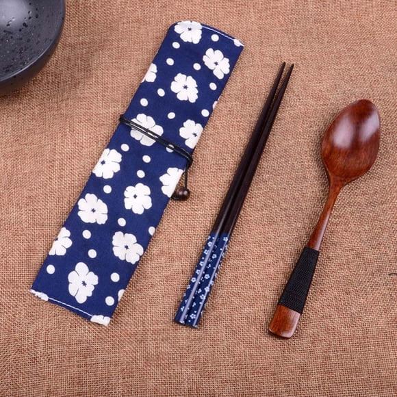 TIMIFIS Dinnerware Sets Cutlery Set Japanese Vintage Wooden Chopsticks Spoon Tableware 2pcs Set New Gift