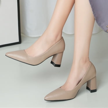 Bmisegm Mode Automne Femmes Chaussures Décontractées Talon Haut Talon Épais Bout Pointu Couleur Unie Décolleté Peu Profond à Enfiler Chaussures Décontractées pour Femmes Kaki 40