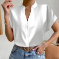 thumbnail image 2 of Women Solid Color Tops Button V Neck T-Shirts Blouse, 2 of 9