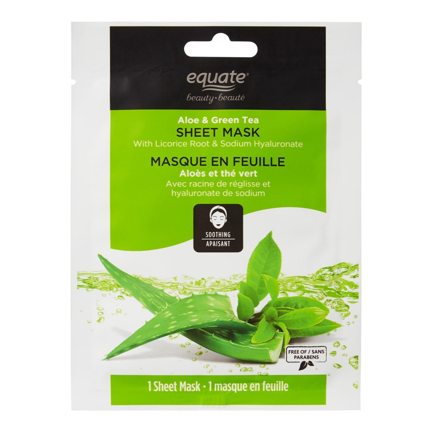 Masque en feuille apaisant à l'aloès et au thé vert Equate Beauté