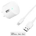 thumbnail image 1 of onn. 2.4 Amp USB Wall Charging Kit with 3 FT. Lightning to USB-C Cable, 1 of 4