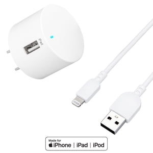 onn. 2.4 Amp USB Wall Charging Kit with 3 FT. Lightning to USB-C Cable