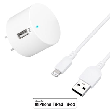 onn. 2.4 Amp USB Wall Charging Kit with 3 FT. Lightning to USB-C Cable