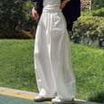 thumbnail image 4 of LSLJS Women's Spring and Solid Color Elastic Waist Cotton Linen Versatile Straight Tube Casual Wide Leg Pants Womens Work Pants, 4 of 6