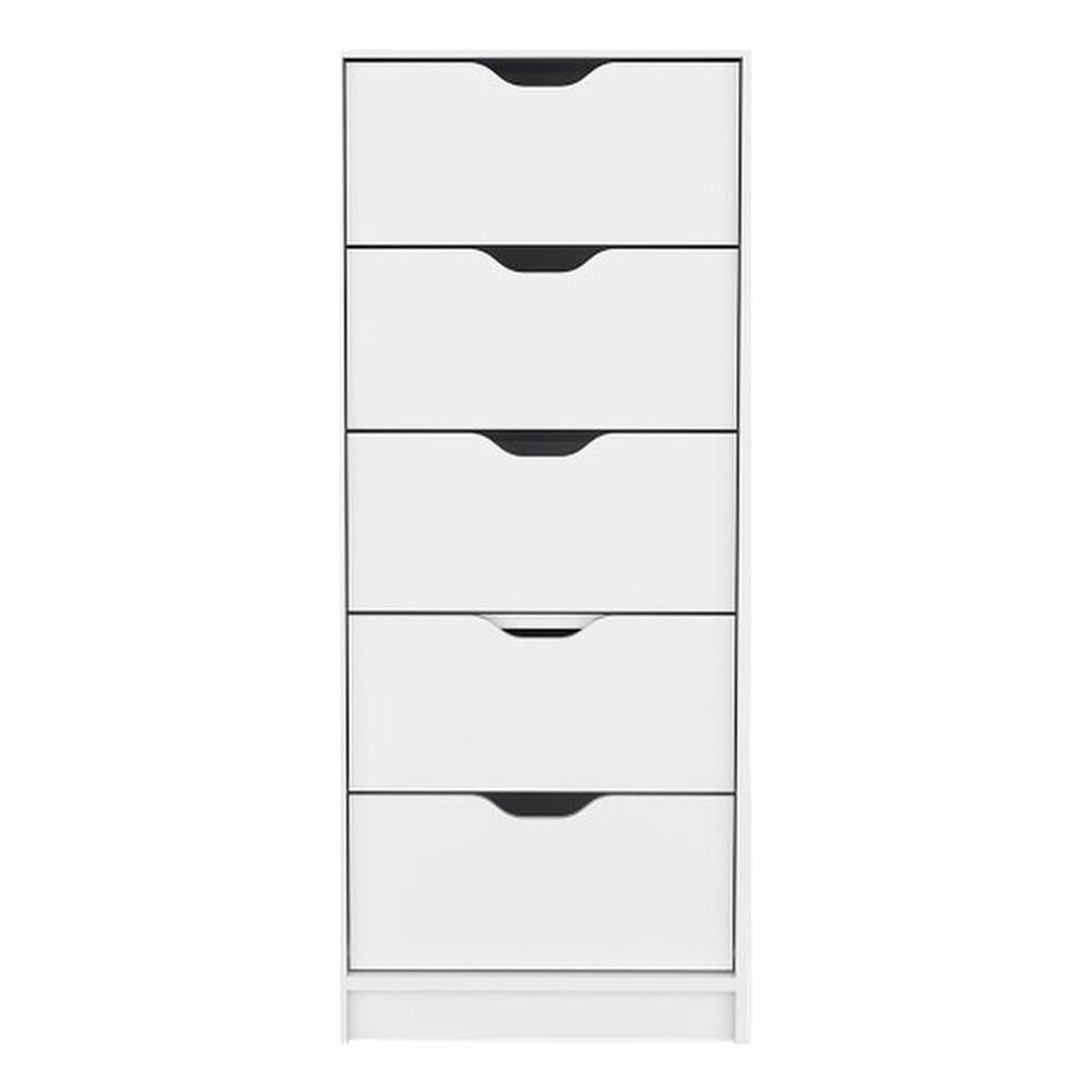 Pemberly Row Commode Contemporaine en Bois d'Ingénierie à 5 Tiroirs, Blanc