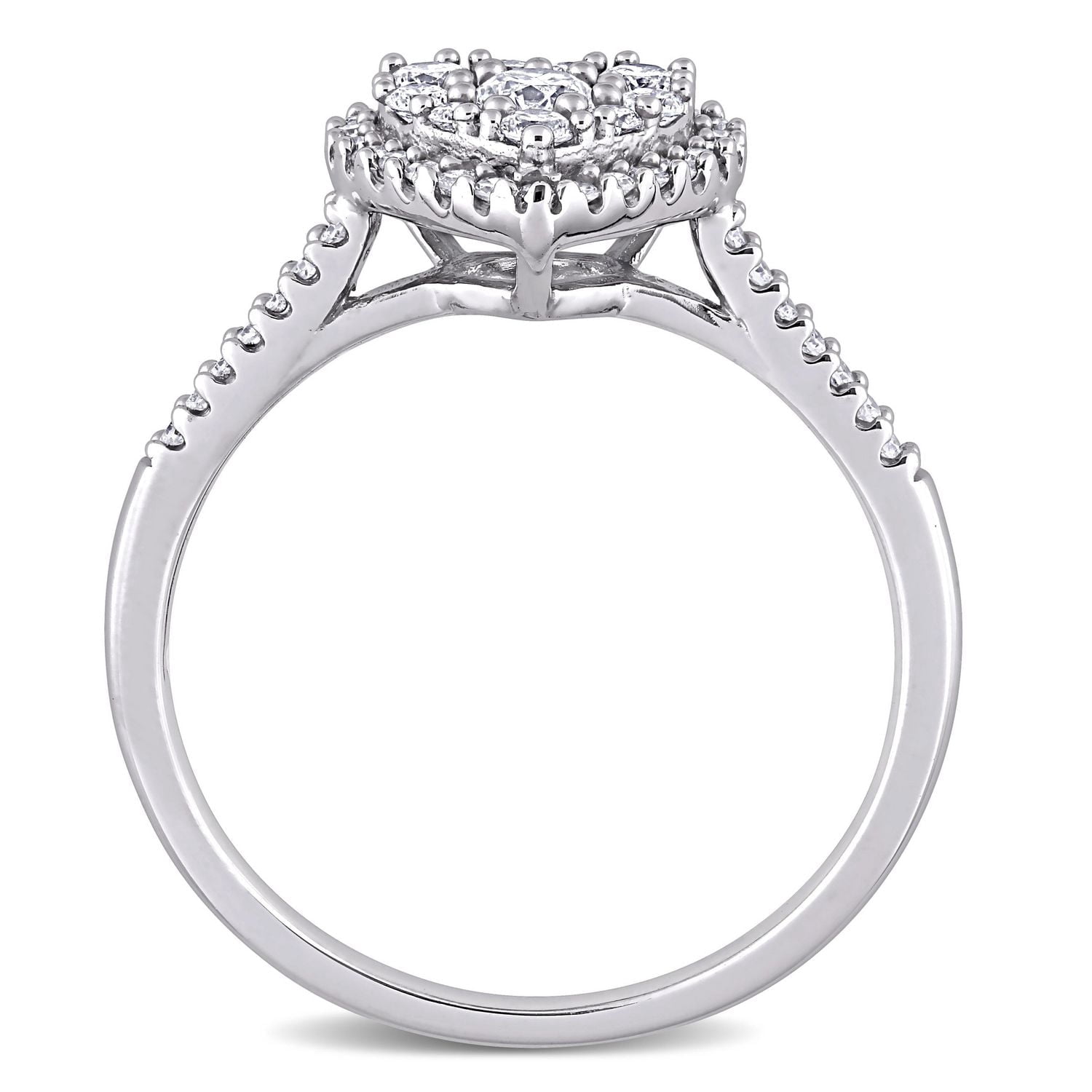 Miabella Bague de fiançailles a grappe de cœurs en or blanc 10K avec diamant 1/2 carat P.T.