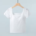 thumbnail image 2 of Plebaso Womens Square Neck T Shirts Built-In Bra Casual Going out Crop Tee Slim Plain Summer Basic Tops, 2 of 3