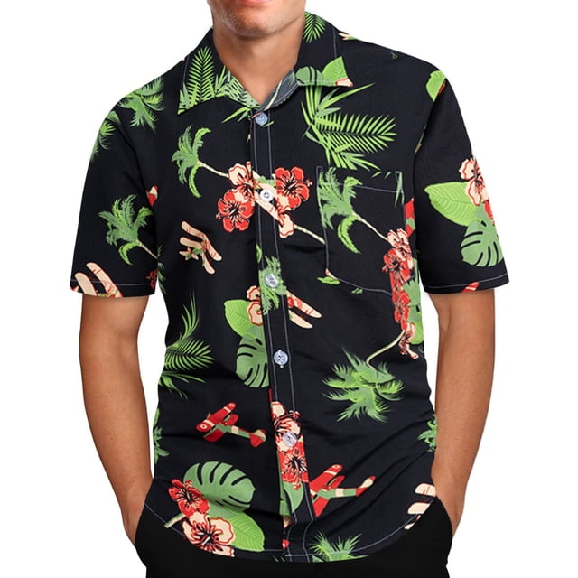 Chemise à Manches Courtes pour Homme à Col à Revers à Imprimé Hawaïen