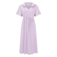 thumbnail image 4 of WTXUE Robes pour Femmes 2024, Robe Décontractée Rétro en Coton et Lin Uni à Boutons et Col en V pour Femme, Robe en Lin, Robe Violette, Violet 2TG, 4 of 9