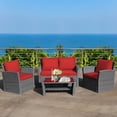 thumbnail image 1 of Costway 4PCS Patio Rattan Furniture Set Sofa Table W/Storage Shelf Red Cushion, 1 of 10